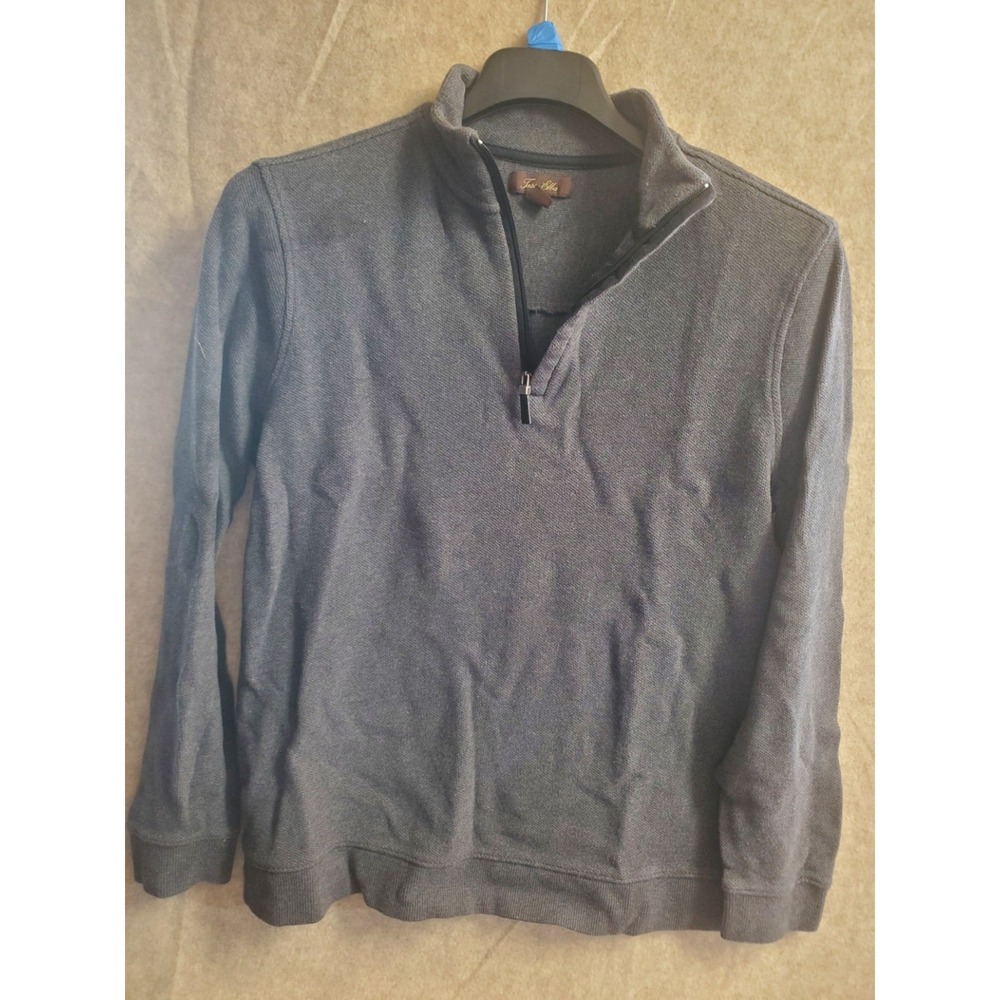 Tasso Elba Mens Cotton Quarter Zip Sweater‎ Large Charcoal Mock Neck